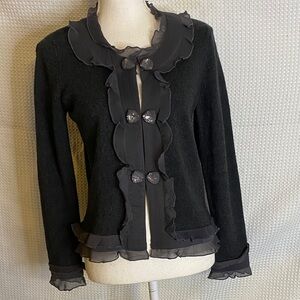 Chadwicks Gray Ruffled Cardigan size petite small grey rhinestone buttons